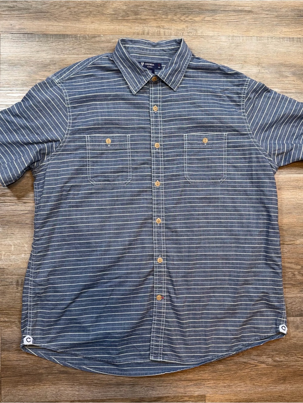 Cremiux Shirt Mens Extra Large Button Front Blue Short Sleeve Daniel Striped
